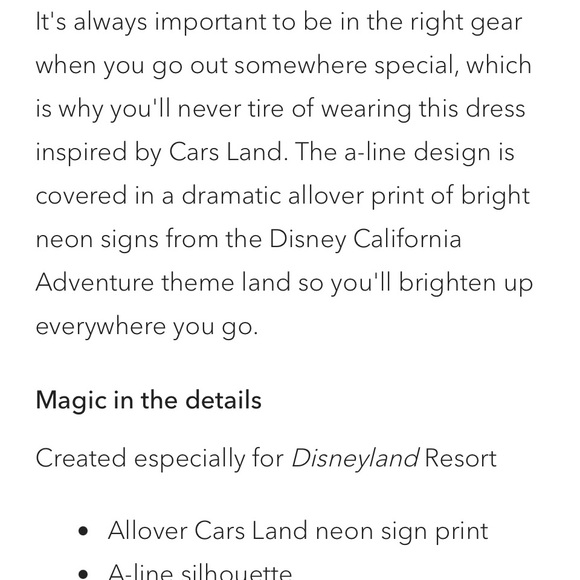 Nwt Disney dress shop cars land neon lights dress size small - Picture 4 of 4